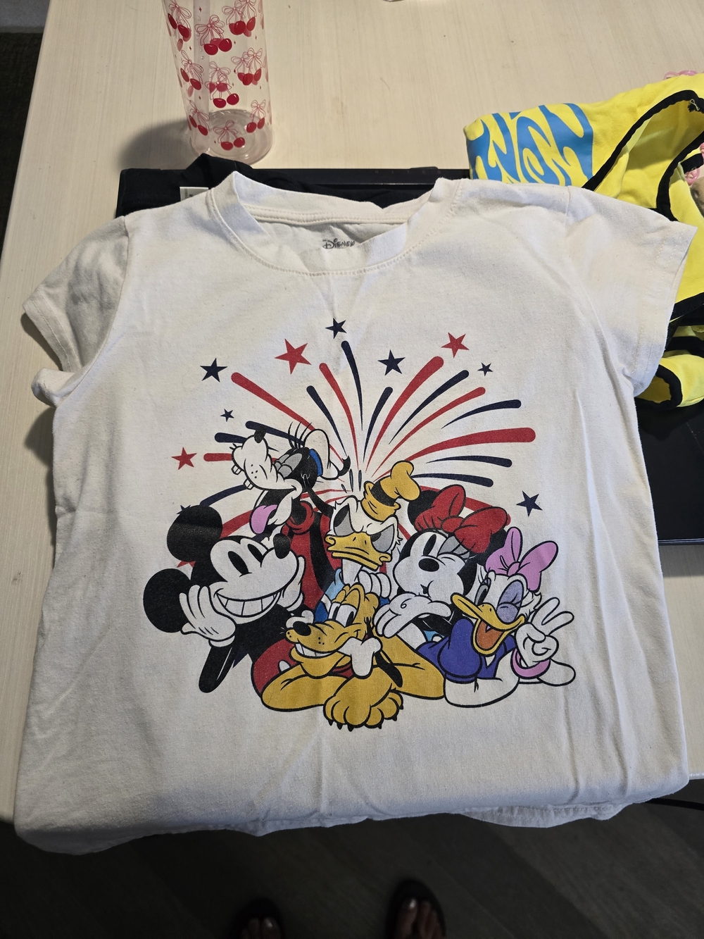 Disney White Kids Graphic Tee with Mickey & Friends Fireworks